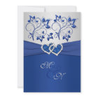 Royal Blue und Silver Joined Hearts Einladung