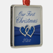 Royal Blue und Silver Joined Hearts Ornament (Rechts)