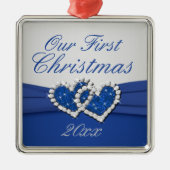 Royal Blue und Silver Joined Hearts Ornament (Vorne)