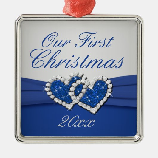 Royal Blue und Silver Joined Hearts Ornament (Vorne)