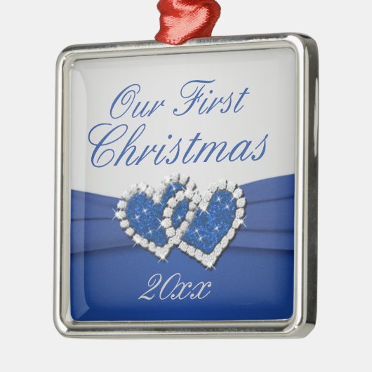Royal Blue und Silver Joined Hearts Ornament (Links)