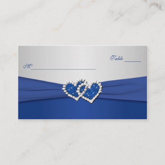 Royal Blue und Silver Joined Hearts Placecards Platzkarte (Vorderseite)