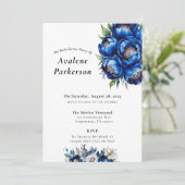 Royal Blue und Silver Peony Junggeselinnen-Abschie Einladung (Stehend Vorderseite)