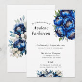 Royal Blue und Silver Peony Junggeselinnen-Abschie Einladung (Vorne/Hinten)