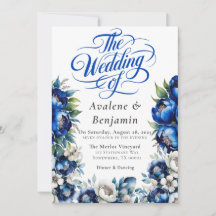 Royal Blue und Silver Peony Wedding Calligraphy