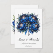 Royal Blue und Silver Peony Wedding Dankeskarte (Vorne/Hinten)