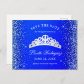 Royal Blue und Silver Quinceanera Save the Date Postkarte (Vorne/Hinten)