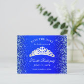 Royal Blue und Silver Quinceanera Save the Date Postkarte (Stehend Vorderseite)