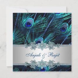 Royal Blue und Silver Royal Blue Peacock Wedding Einladung