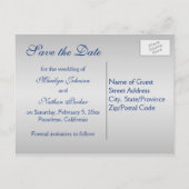 Royal Blue und Silver Save the Date Card Ankündigungspostkarte (Rückseite)