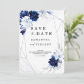 Royal Blue und Silver Save the Date Einladung (Stehend Vorderseite)