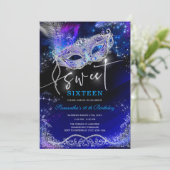 Royal Blue und Silver Sweet 16 Dekorationen Einladung (Stehend Vorderseite)
