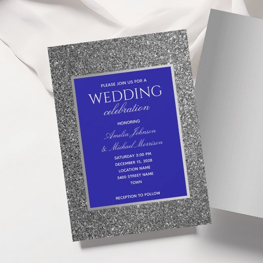 Royal Blue und Silver Wedding Einladung