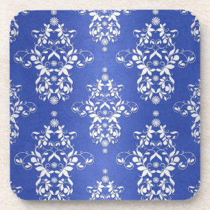 Royal Blue und Silvery White Vintag Damask Getränkeuntersetzer