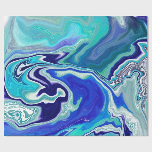 Royal Blue und White Marmor Waves Fluid Art Geschenkpapier (Flach)
