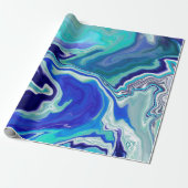 Royal Blue und White Marmor Waves Fluid Art Geschenkpapier (Ungerollt)