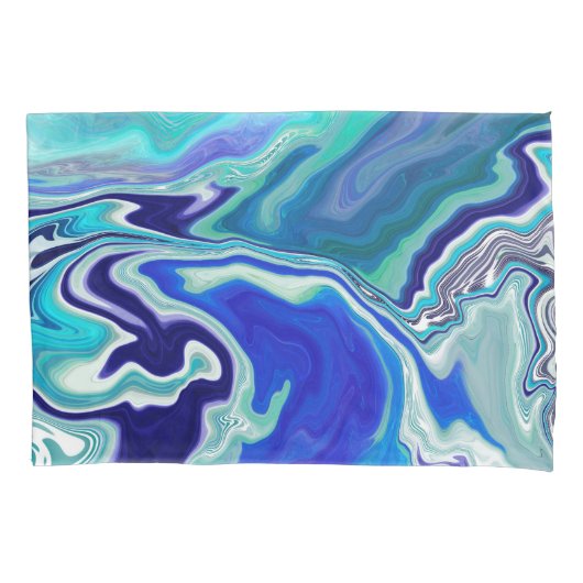 Royal Blue und White Marmor Waves Fluid Art Kissenbezug (Vorderseite-Links)