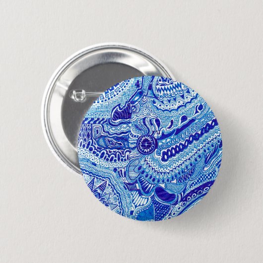 Royal Blue und White Ming Art Button (Vorne & Hinten)