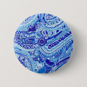 Royal Blue und White Ming Art Button