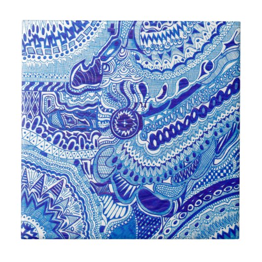 Royal Blue und White Ming Art Fliese (Vorderseite)