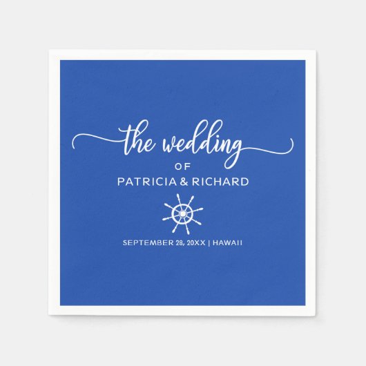 Royal Blue und White Rudder Nautical Wedding Serviette (Vorderseite)