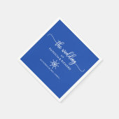 Royal Blue und White Rudder Nautical Wedding Serviette (Ecke)
