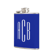 Royal Blue und White Simple Three Letter Monogram Flachmann (Links)