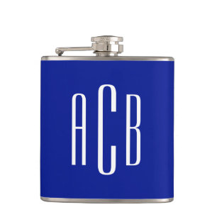 Royal Blue und White Simple Three Letter Monogram Flachmann
