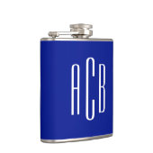 Royal Blue und White Simple Three Letter Monogram Flachmann (Rechts)