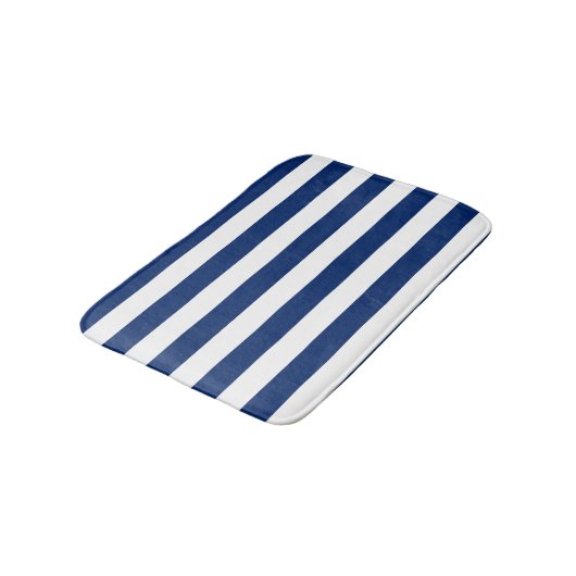 Royal Blue und White Stripes Badematte (Schrägansicht)