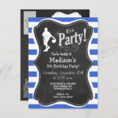 Royal Blue und White Strips; Basketball Einladungspostkarte (Vorne/Hinten)