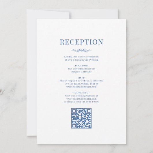 Royal Blue Victorian QR Code All in One Wedding  Einladung (Rückseite)