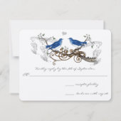Royal Blue Vintag Lovebirds Wedding RSVP (Rückseite)
