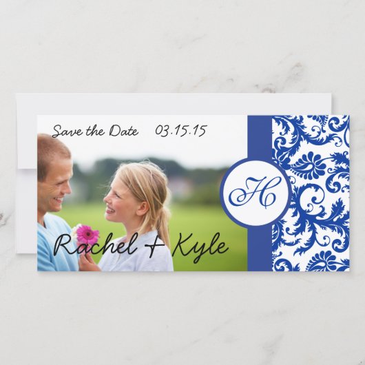Royal Blue Vintag Modern Damask Save the Date (Vorderseite)