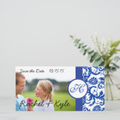 Royal Blue Vintag Modern Damask Save the Date (Stehend Vorderseite)