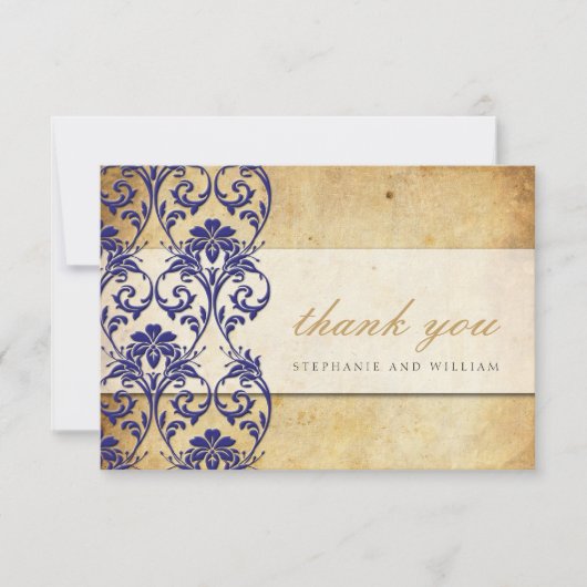 Royal Blue Vintag Swirl Wedding Dankeschön Card Dankeskarte (Vorderseite)