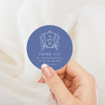 Royal Blue Vintag Wappen Wedding Vielen Dank Runder Aufkleber<br><div class="desc">Dieses schöne Design ist Teil einer schönen Sammlung! Mit einem zarten Vintagen Rahmen und elegantem Text.</div>