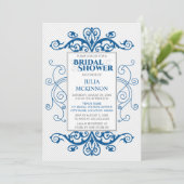 Royal Blue Vintag Wirbel Bridal Dusche Einladung (Stehend Vorderseite)