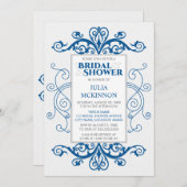Royal Blue Vintag Wirbel Bridal Dusche Einladung (Vorne/Hinten)