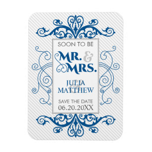 Royal Blue Vintag Wirbel Save the Date Hochzeit Magnet