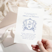 Royal Blue Vintage Crest Wedding Einladung
