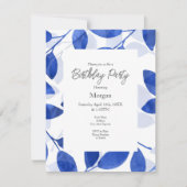 Royal Blue Watercolor-Blätter Einladung (Vorderseite)