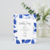 Royal Blue Watercolor-Blätter Einladung (Stehend Vorderseite)