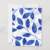 Royal Blue Watercolor-Blätter Einladung (Rückseite)