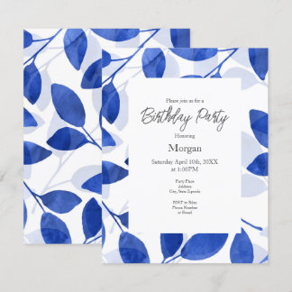 Royal Blue Watercolor-Blätter Einladung