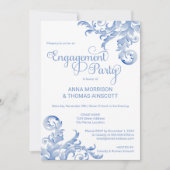 Royal Blue Watercolor Blüh Engagement Party Einladung (Vorderseite)
