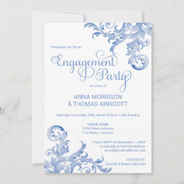 Royal Blue Watercolor Blüh Engagement Party Einladung