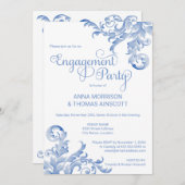 Royal Blue Watercolor Blüh Engagement Party Einladung (Vorne/Hinten)