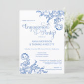 Royal Blue Watercolor Blüh Engagement Party Einladung (Stehend Vorderseite)