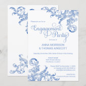 Royal Blue Watercolor Blüh Engagement Party Einladung (Vorne/Hinten)